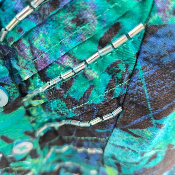 Catherines Black Blue Green Tropical Plant Beaded Buttons Cotton Tank 4x 30/32W - Picture 5 of 14